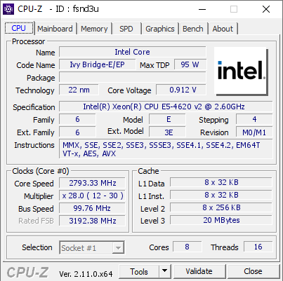 Intel Core @ 2793.33 MHz - CPU-Z VALIDATOR