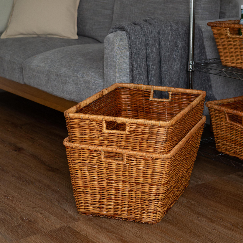 天然素材ラタンバスケット（L） 幅50×奥35×高さ28cm 1個 BOX-KUP0003