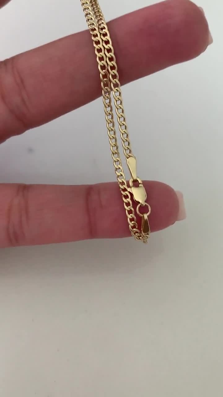 14Kイエローゴールド キューバンカーブリンクアンクレット - 2.3 mm