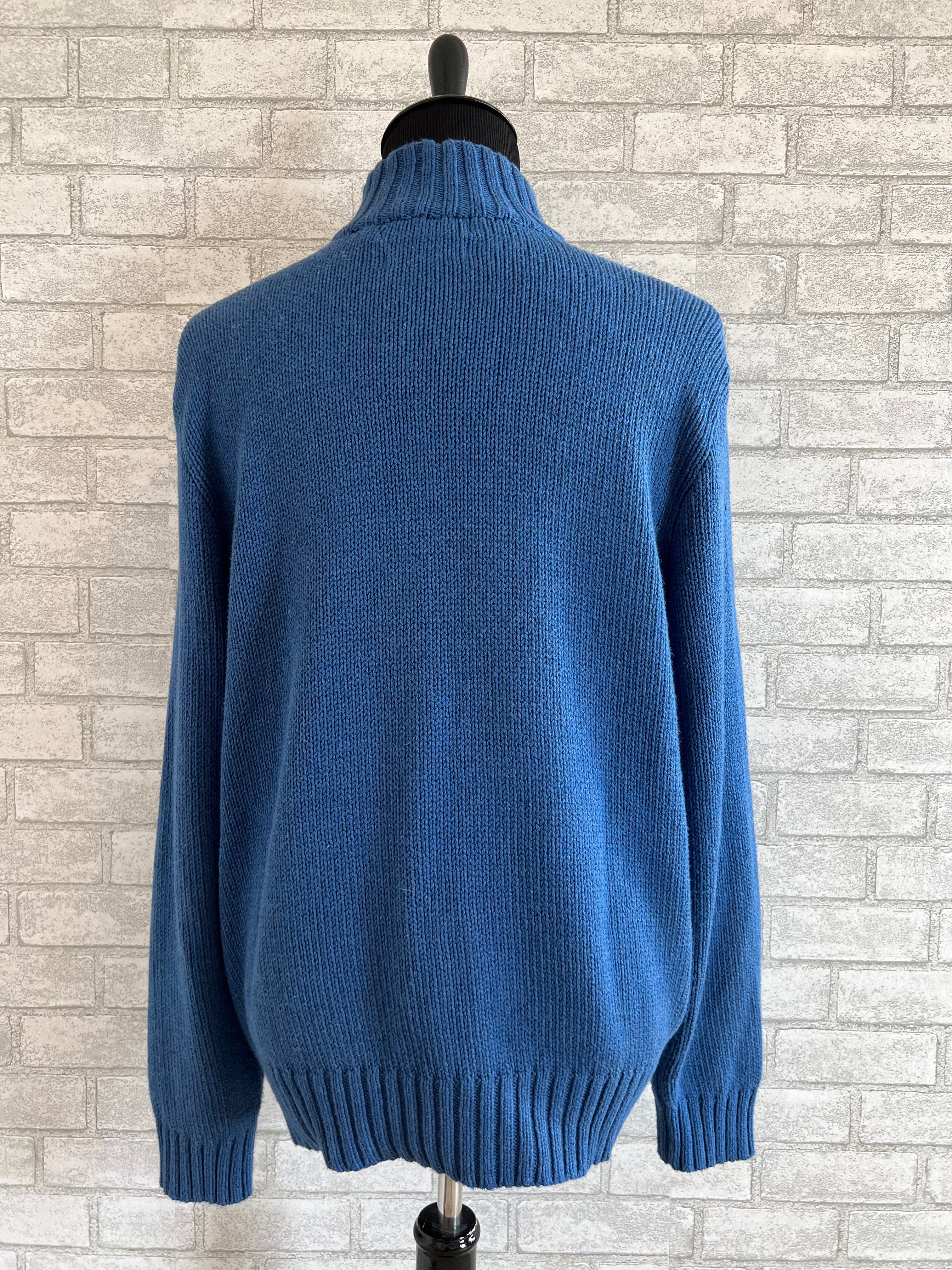 Vintage Ralph Lauren 90's Cotton Blue Sweater with 1/4 zip