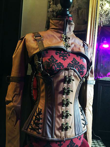 steampunk bolero schrug brown faux leather swing hooks スチーム