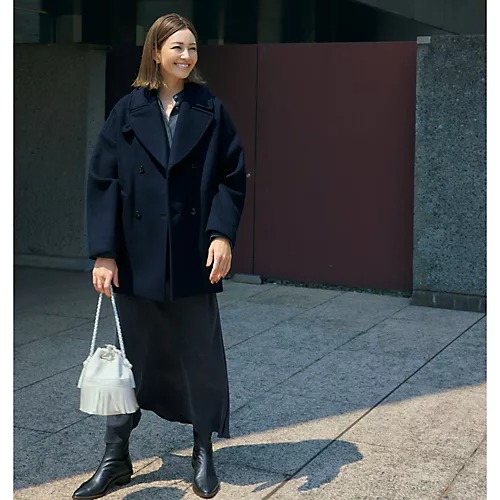 SHAREEF COCOON HOODED COAT カシミヤ コート ネイビー 【公式通販】