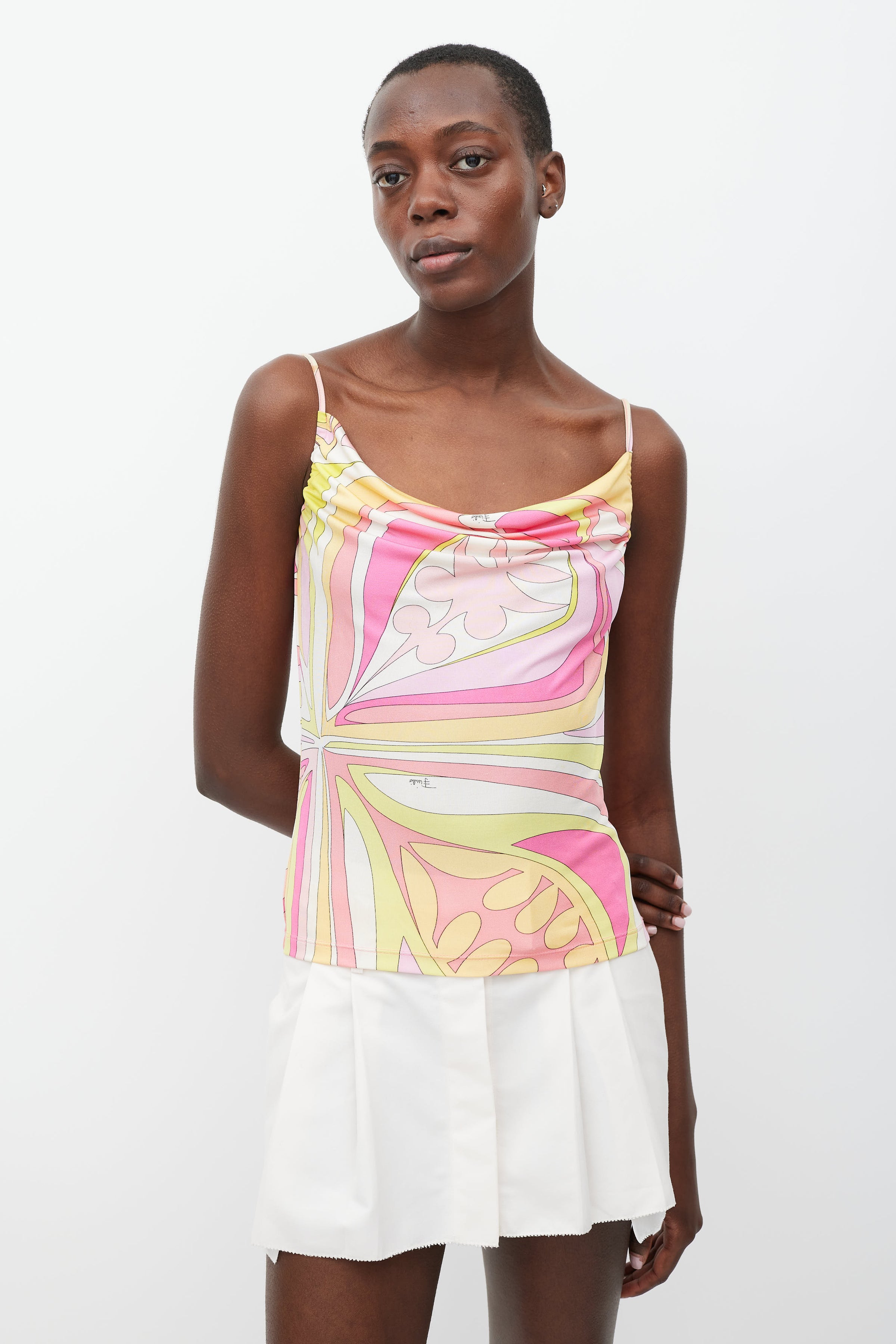 Emilio Pucci // Pink & Multicolour Printed Cowl Tank Top – VSP