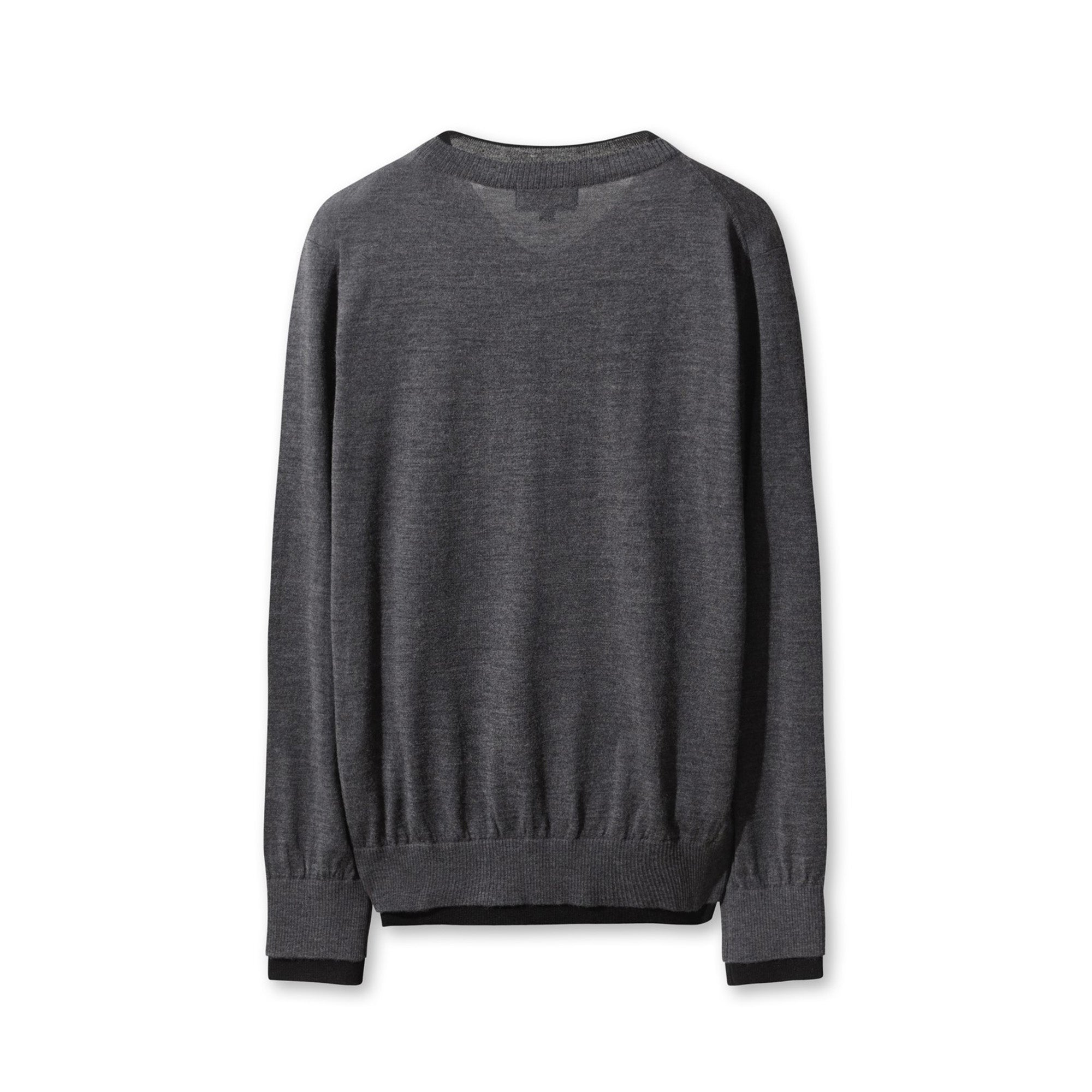 WOMEN ダブルリブVネックセーター グレー