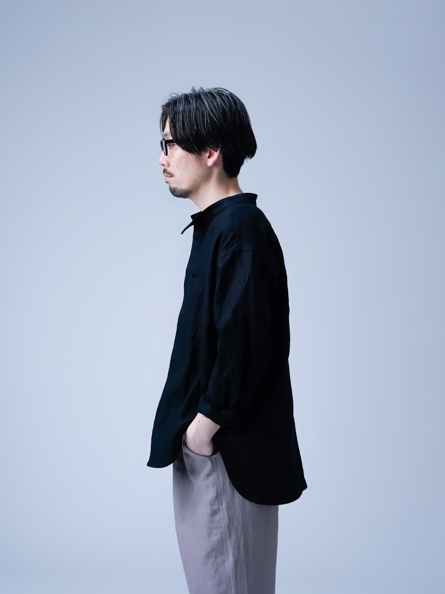 リネンシャツ】ハートをわしづかみの 洗練されしシャツ ／ 黒色 t021i-bck1