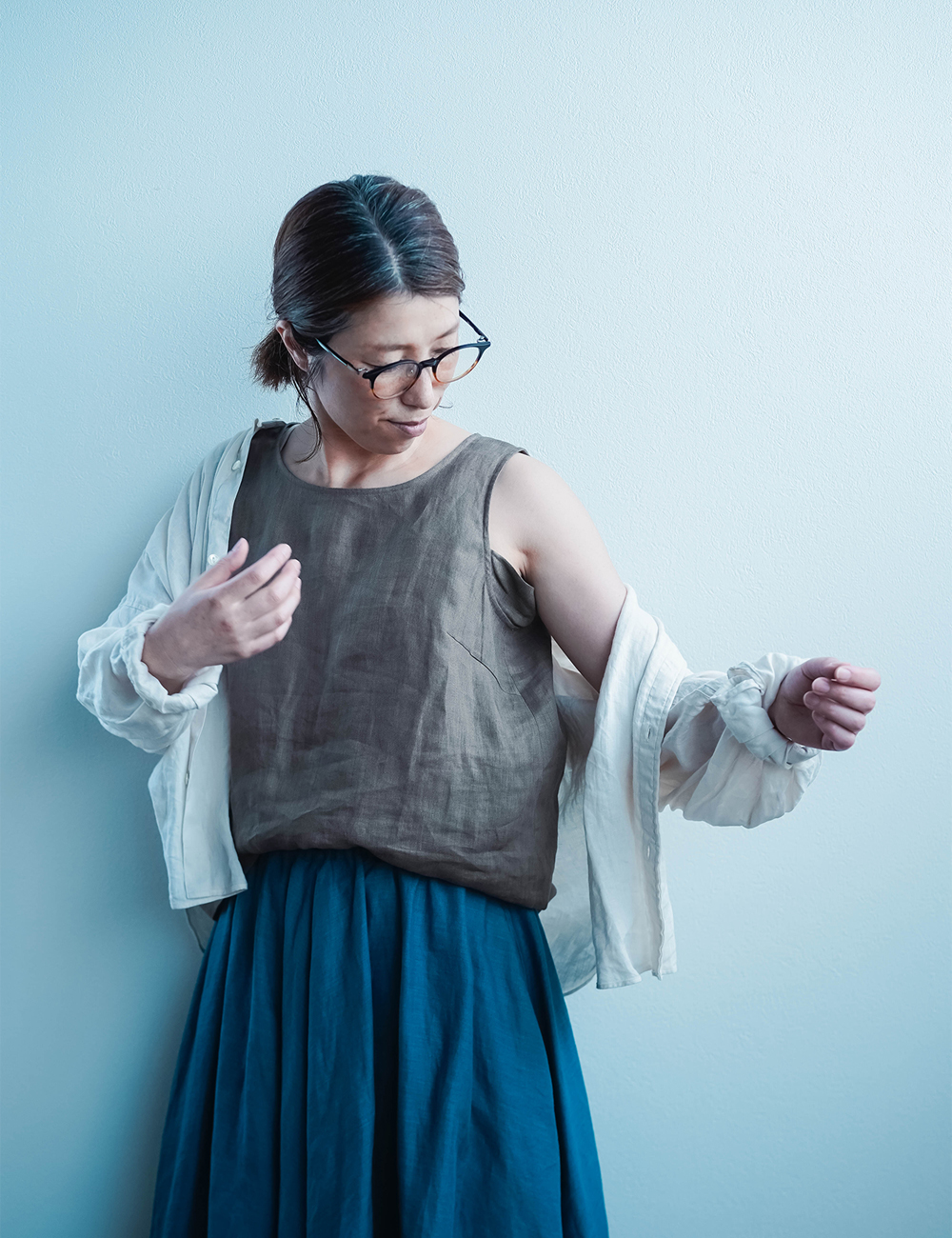 wafu】【リネンタンクトップ】脇汗対策の救世主 よしタンク / 鶯茶