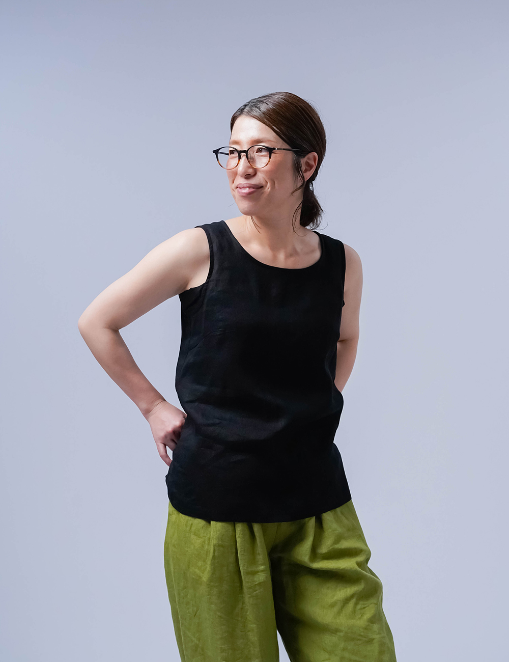 wafu】【リネンタンクトップ】脇汗対策の救世主 よしタンク / 黒色