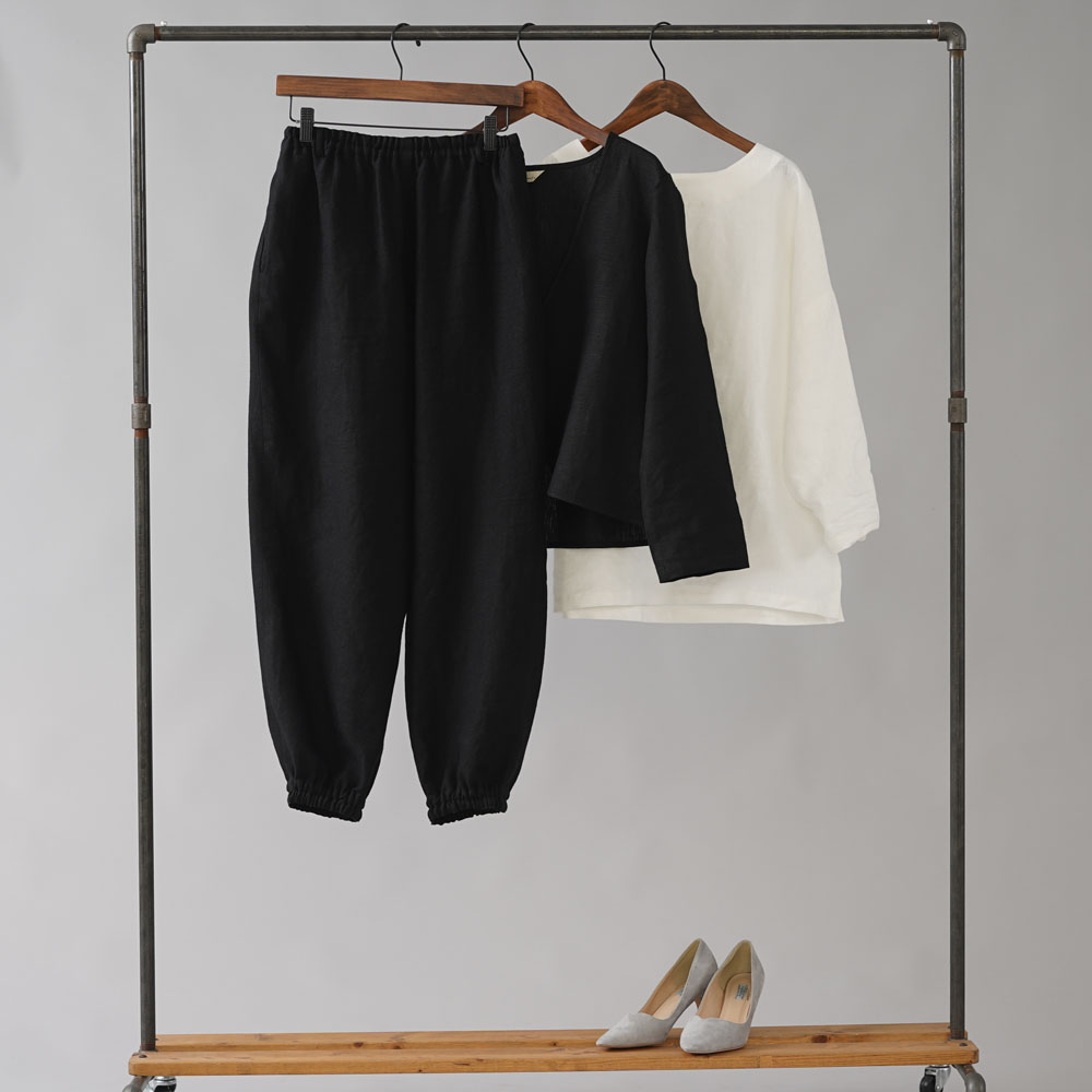 リネンパンツ】リネンもんぺ /ブラック b005d-bck2