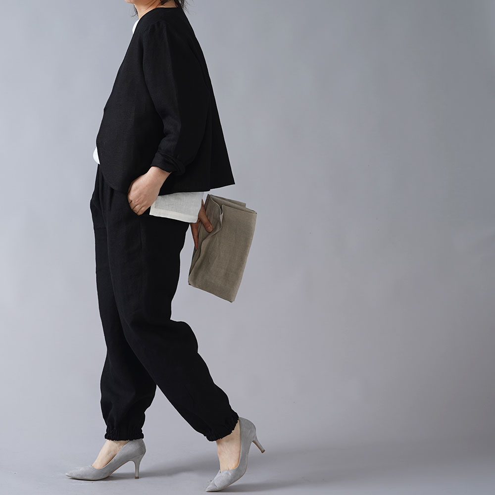 リネンパンツ】リネンもんぺ /ブラック b005d-bck2