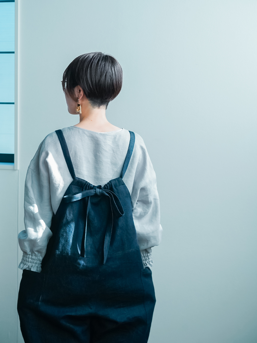 リネンサロペット】 リネンデニム サロペット ／ ダークインディゴ