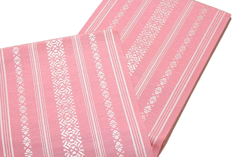 訳あり】本場筑前博多織 「井上絹織謹製：緑印」 薄ピンク色系 夏の