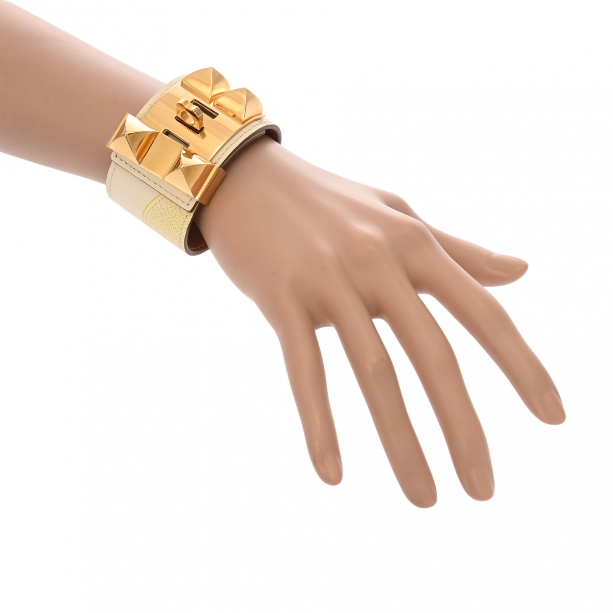 エルメス コリエドシアン バングル ＃T2 クレ/ゴールド金具 ヴォー