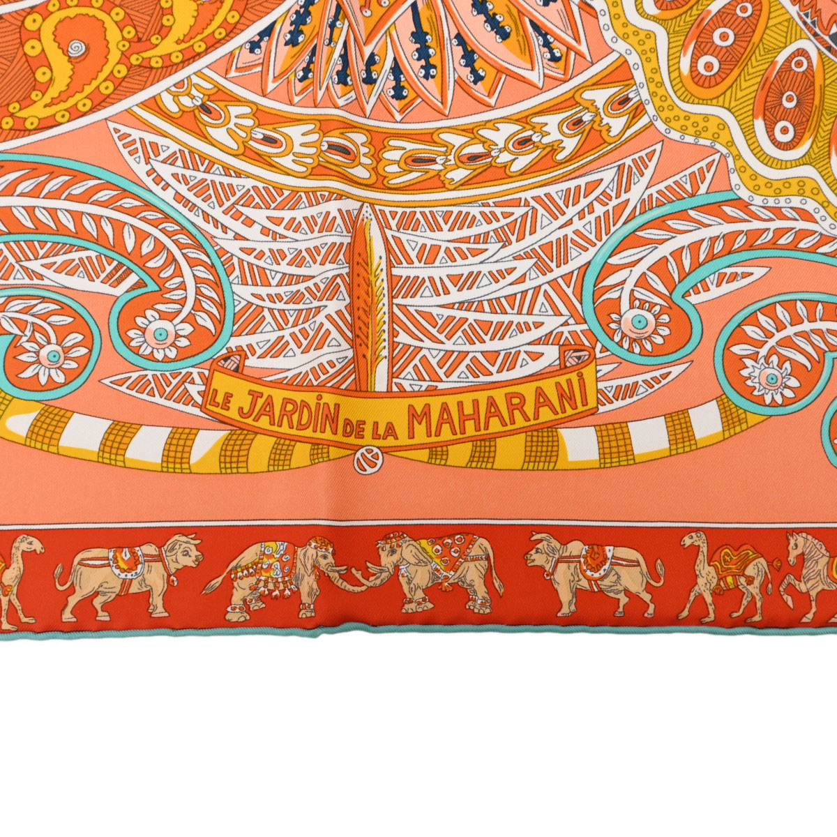 エルメス カレ 90 LE JARDIN DE LA MAHARANI オレンジ シルク100