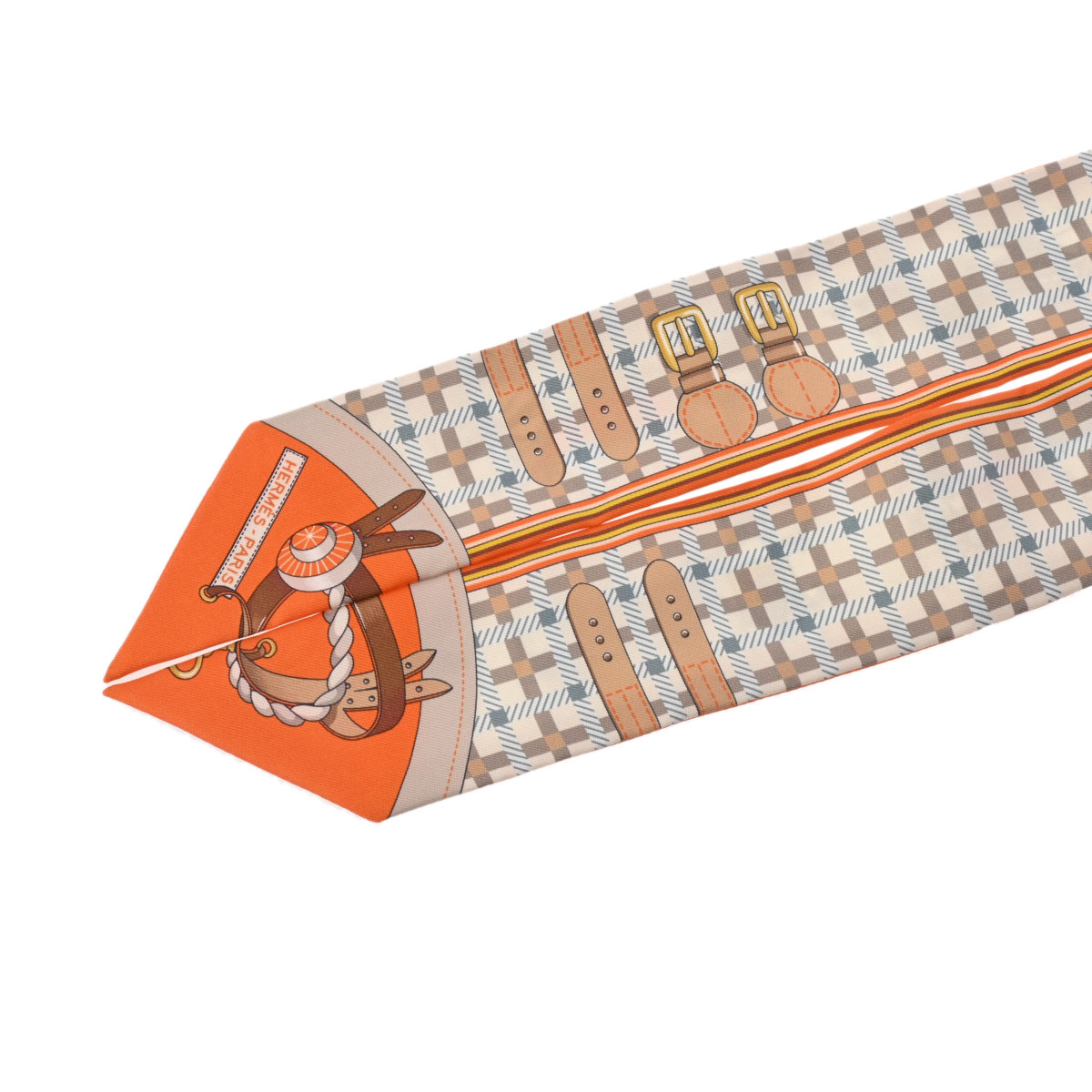 エルメス ツイリー LES VOITURES NOUVELLES オレンジ 064108S シルク