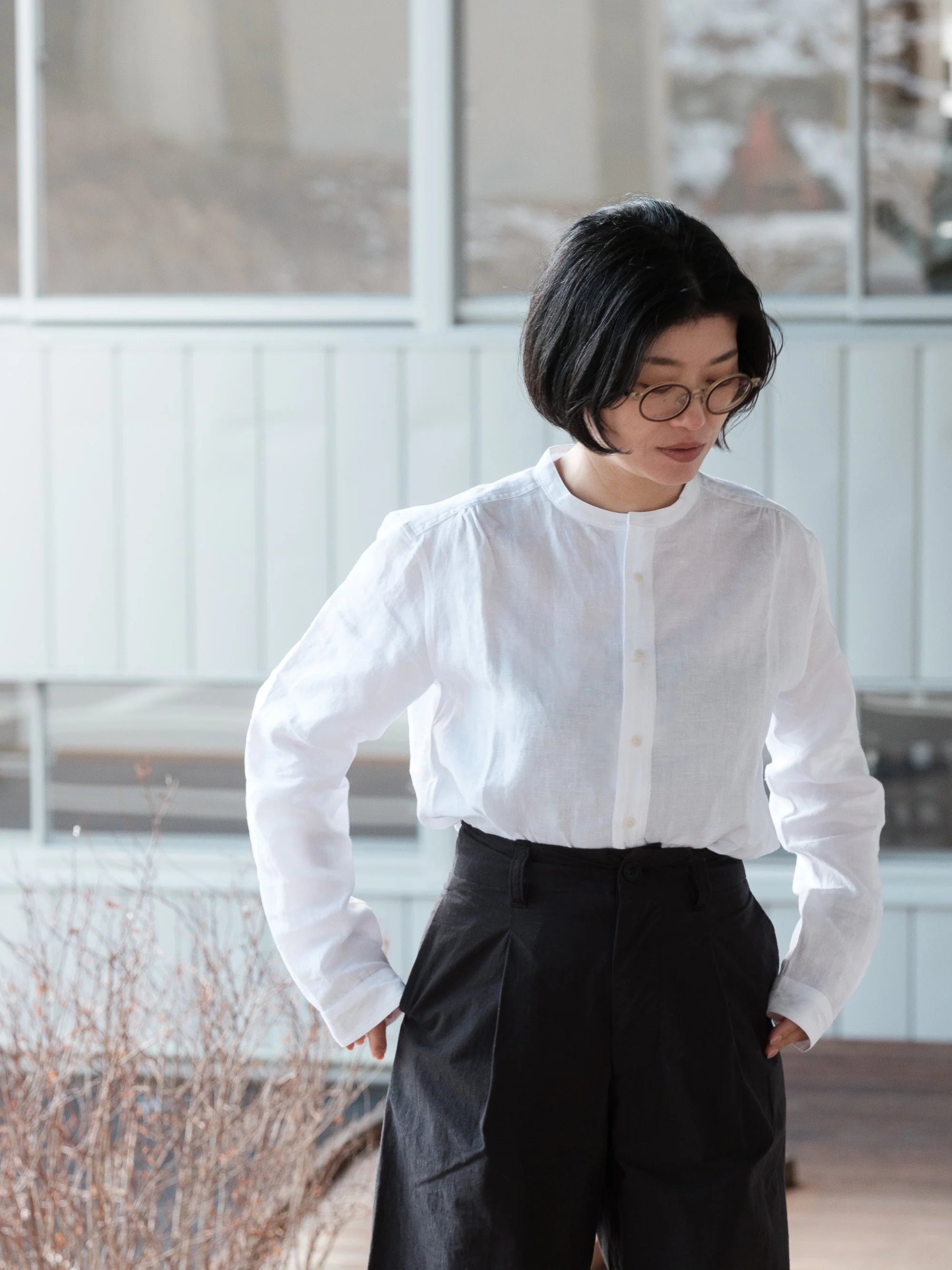 HW collarless shirt Linen｜ASEEDONCLOUD