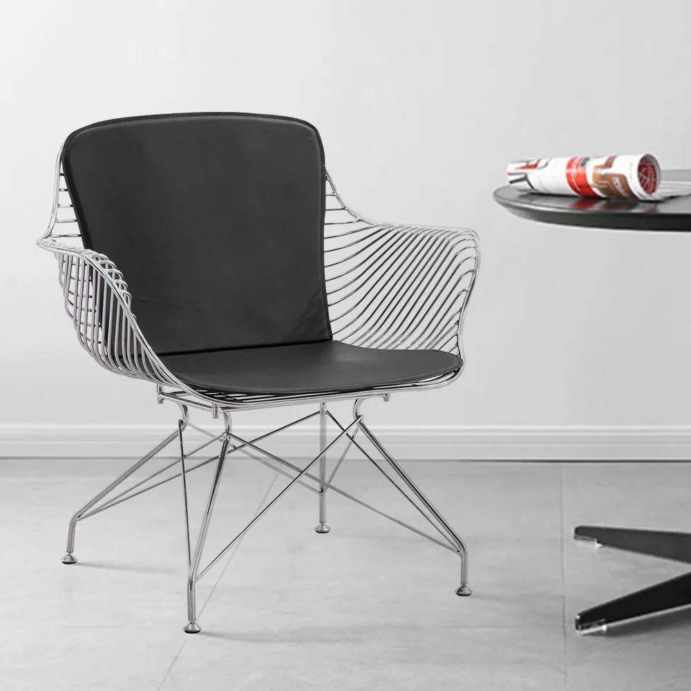 ポストモダン ダークグレー PUレザー サイドチェア 幾何学シルバー