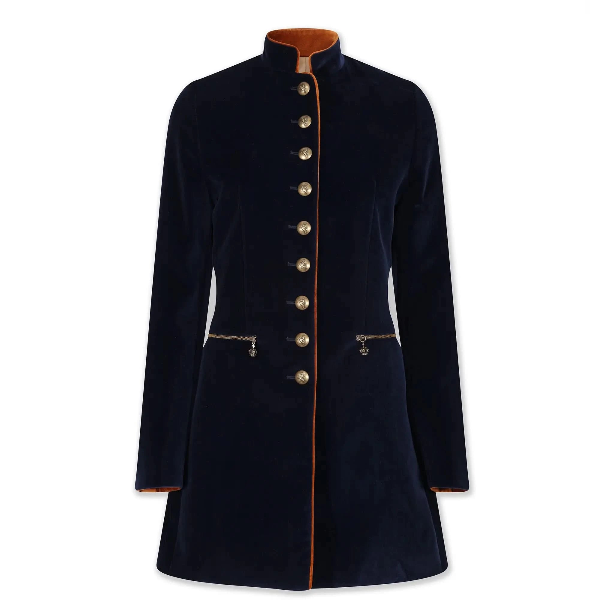 Seville Navy Coat | Womens Navy Velvet Coat | Coats For Women