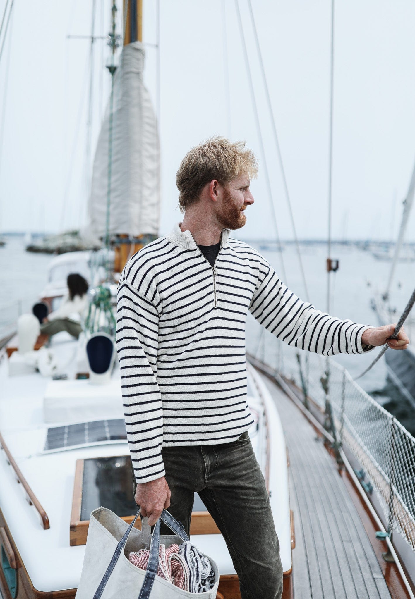 Nantucket Quarter Zip - Striped Cotton | Whalerknits