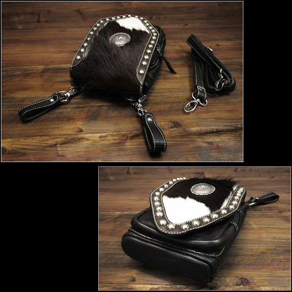 ハラコ／牛革毛 ベルトポーチ ウエストポーチ／シザーバッグ