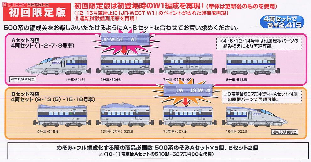 Bトレインショーティー 新幹線500系のぞみ Bセット (4両セット) ☆初回