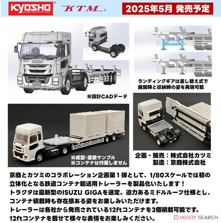 16番(HO) ISUZU GIGA＋鉄道コンテナ積載用セミトレーラー (鉄道模型