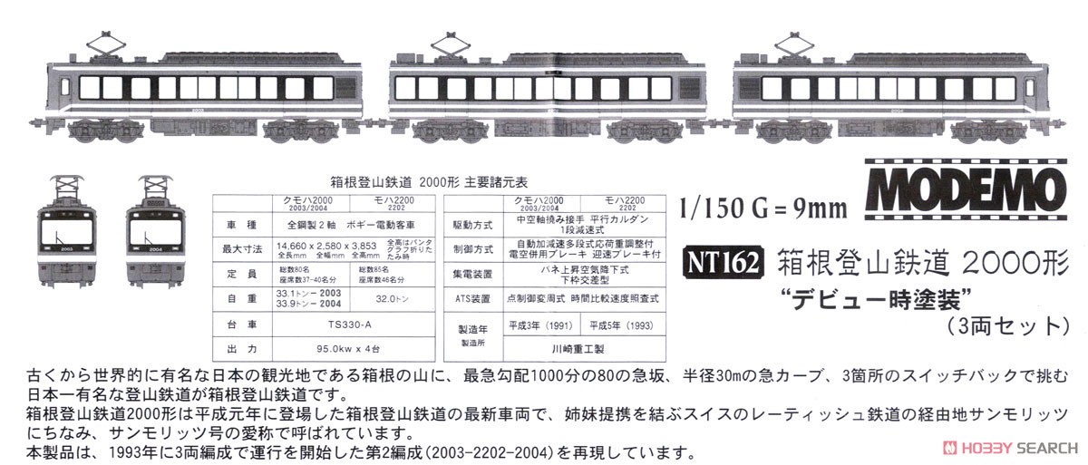 箱根登山鉄道 2000形 `デビュー時塗装` (3両セット) (鉄道模型
