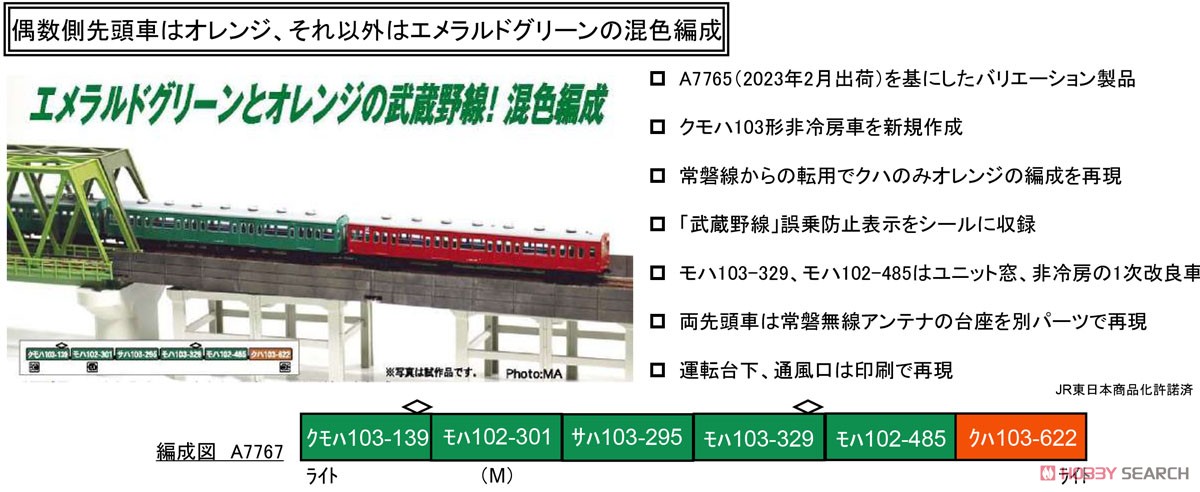 103系 初期車+1次改良車 非冷房 武蔵野線混色編成 6両セット (6両