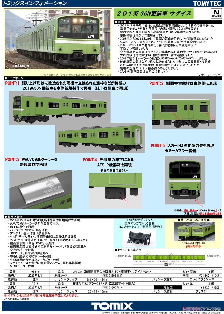 JR 201系通勤電車 (JR西日本30N更新車・ウグイス) セット (6両セット