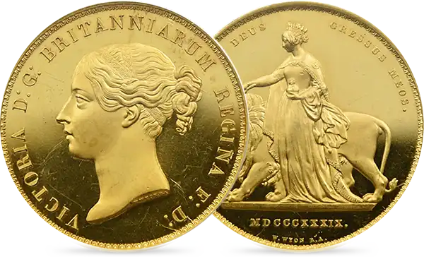 1839 ヴィクトリア女王 ウナ＆ライオン 5ポンド金貨 NGC PF63UC W&R