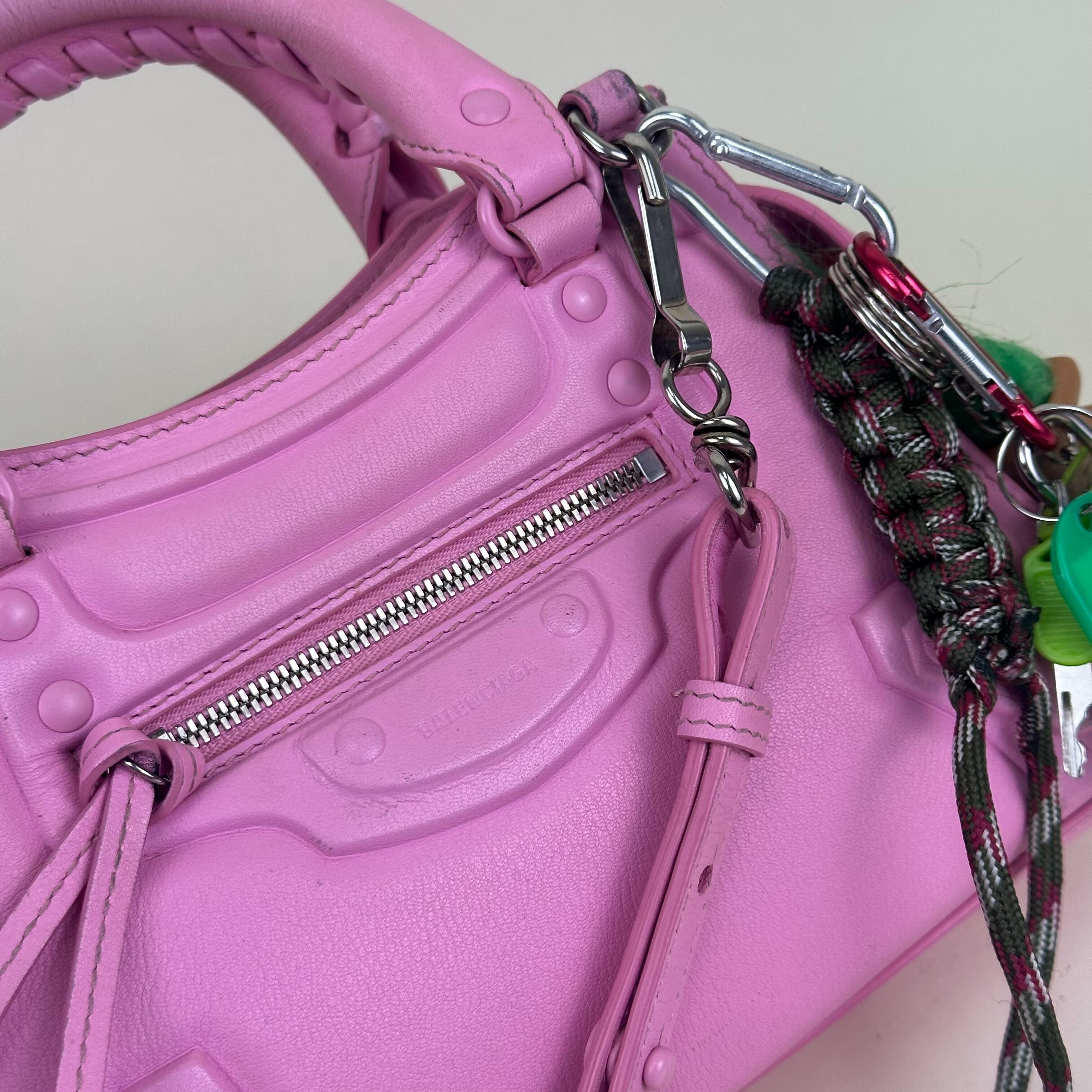 BALENCIAGA Mini Neo Classic City Leather Bag in Rose with Charms
