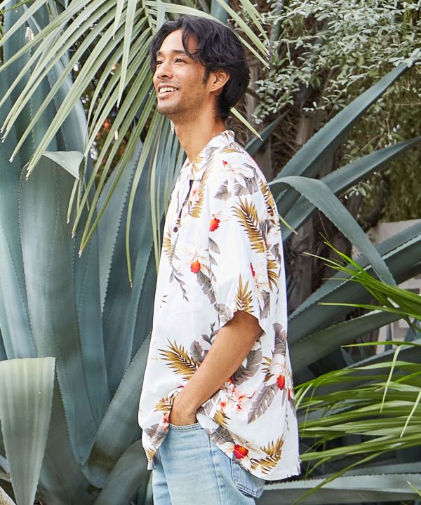 ハワイアンアロハメンズシャツ【TWO PALMS】(M NAVY): 『Kahiko(カヒコ