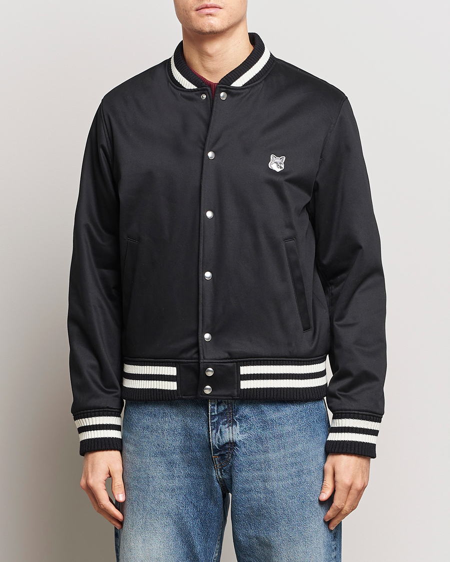 Maison Kitsuné Grey Fox Teddy Varsity Jacket Black at CareOfCarl.com