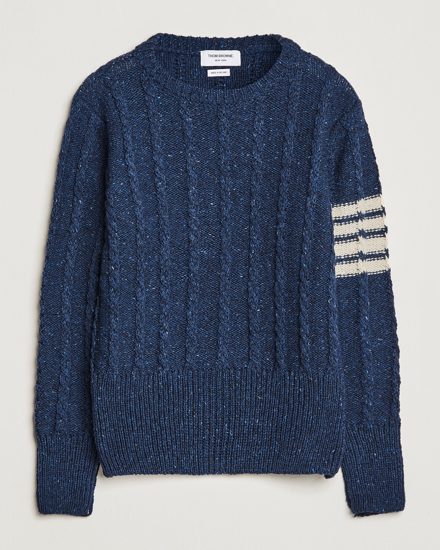 Thom Browne Donegal Cable Sweater Blue at CareOfCarl.com