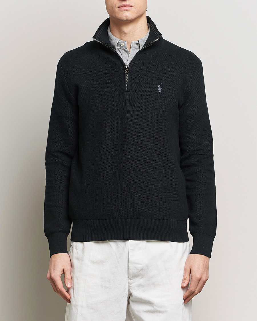 Polo Ralph Lauren Textured Half Zip Polo Black at CareOfCarl.com