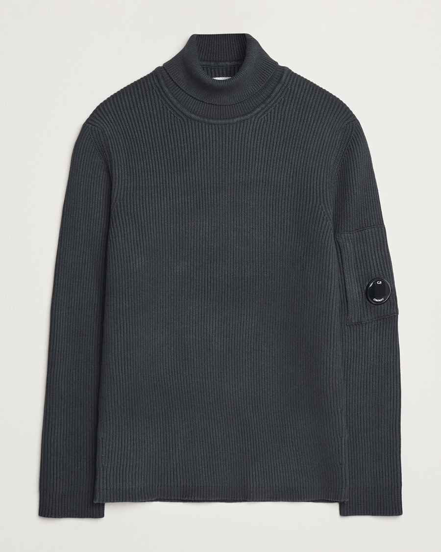 C.P. Company Full Rib Knitted Cotton Rollneck Grey Black at