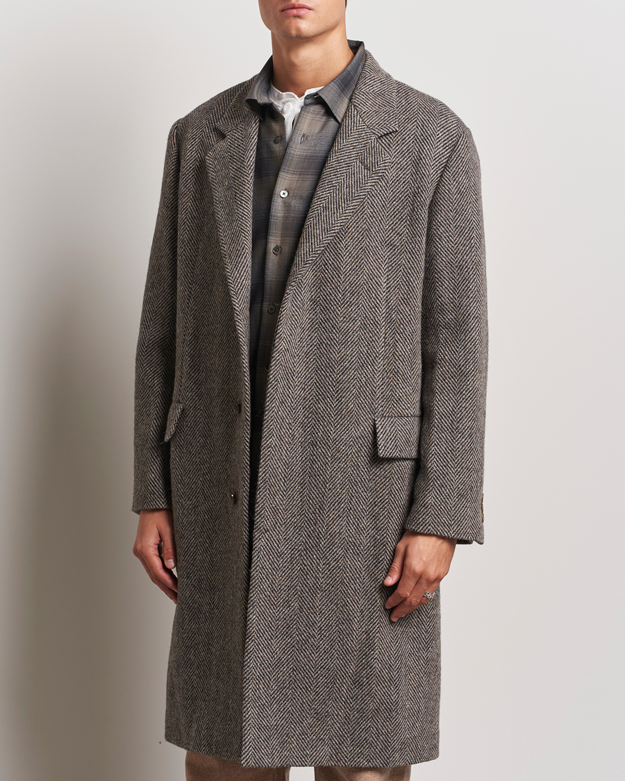 Auralee Wool Tweed Chesterfield Coat Khaki at CareOfCarl.com
