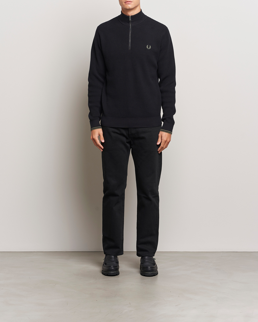 Fred Perry Waffle Stitch Half Zip Black at CareOfCarl.com