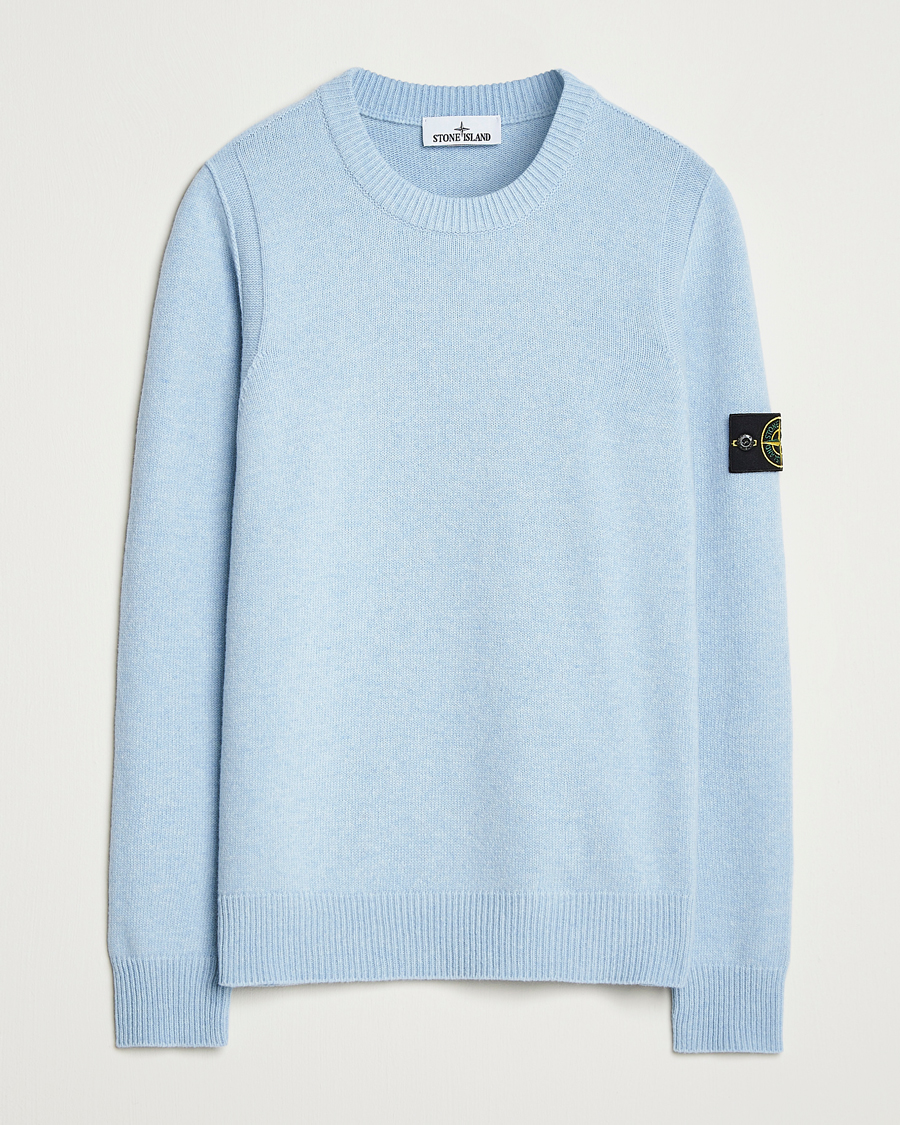 Stone Island Knitted Lambswool Crew Neck Sky Blue at CareOfCarl.com