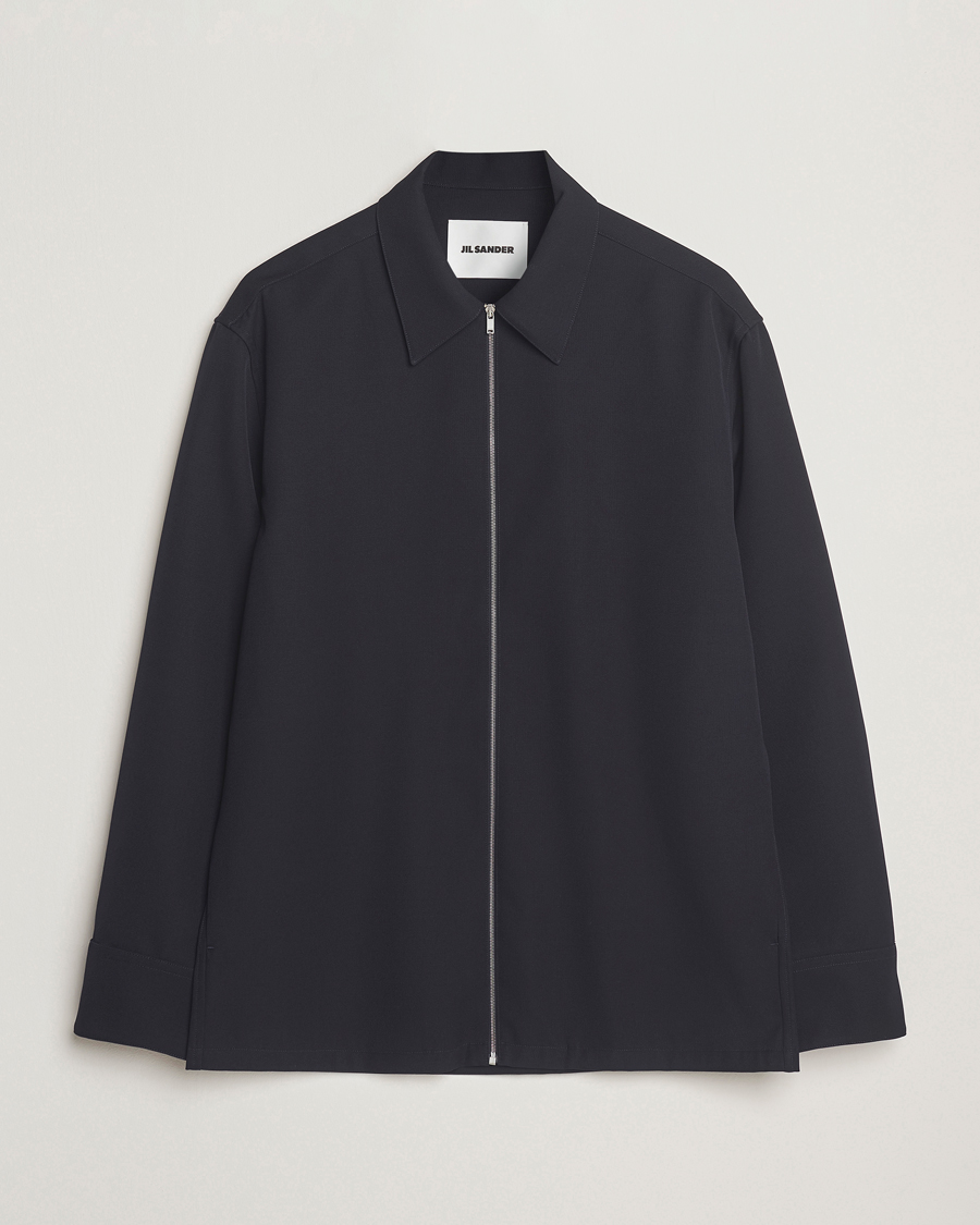 Jil Sander Wool Zip Overshirt Navy at CareOfCarl.com