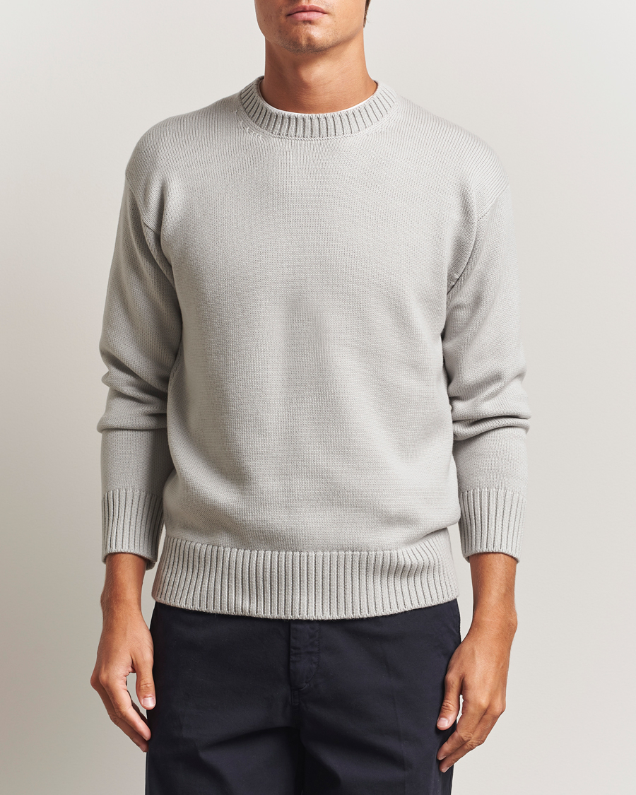 Gran Sasso Heavy Knitted Merino Crew Neck Light Grey Melange at