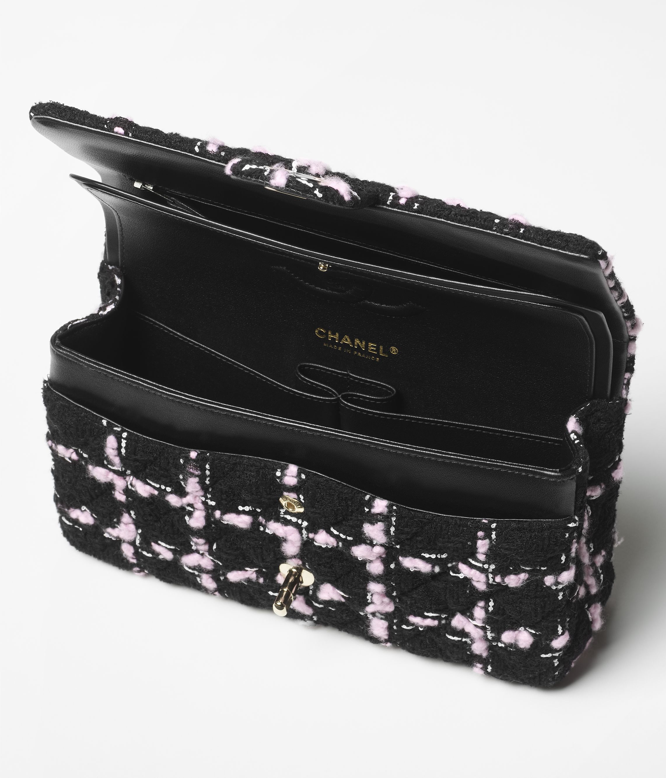 11.12 クラシック ハンドバッグ、ウール ツイード、ブラック