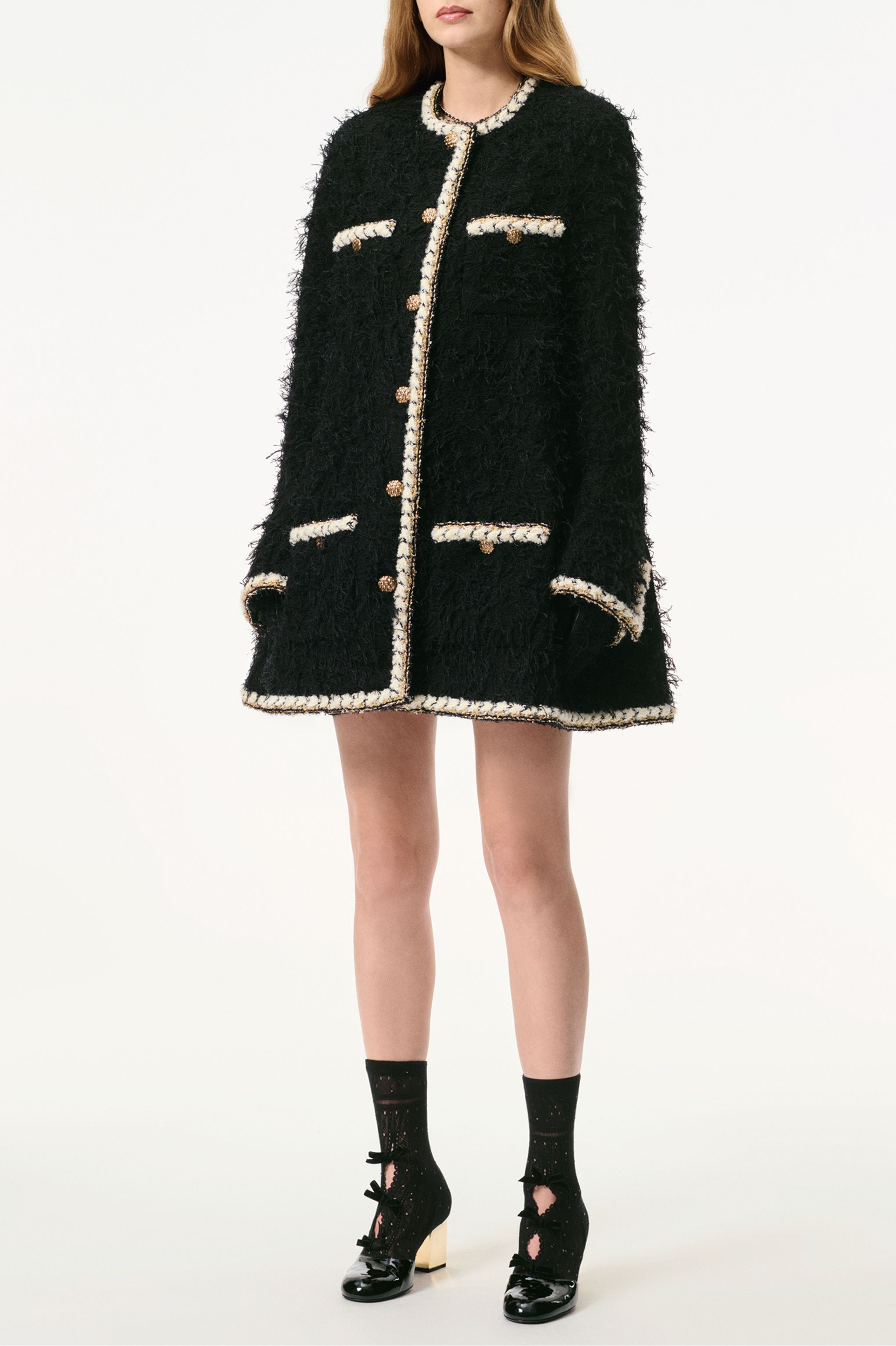 ケープ - ウール ツイード、ブラック & エクリュ — ファッション