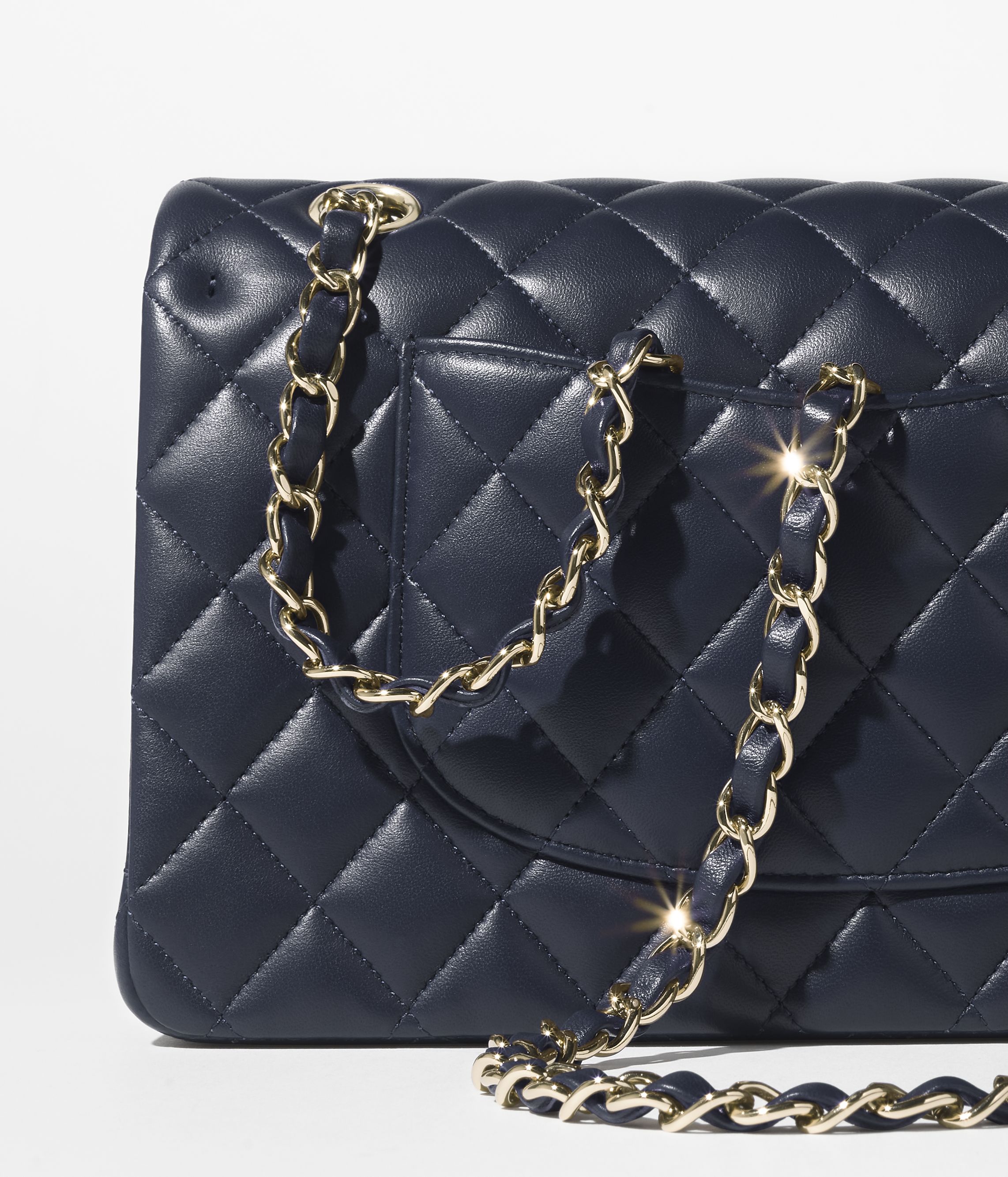 Small wallet - Shiny grained calfskin, strass & gold-tone metal