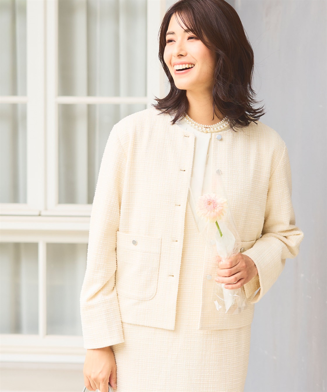 洗える》正解 ツイードノーカラージャケット【CF/クロスファンクション