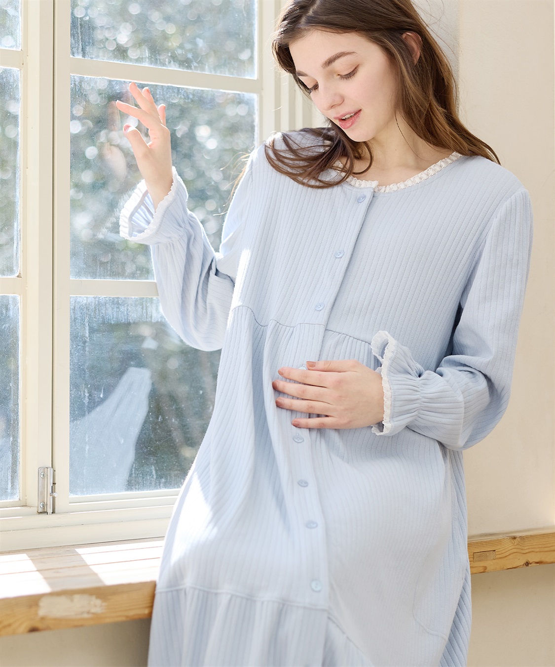 リブ×レース おそろママパジャマ（長袖） Rosemadame｜クロスプラス