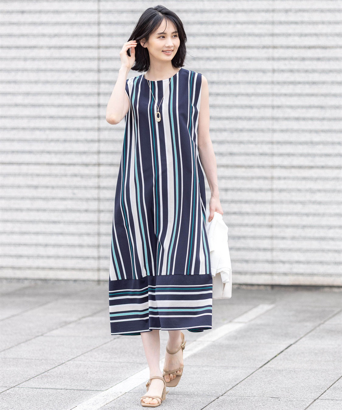 マルチストライプワンピース【接触冷感・UVカット】 A/C DESIGN BY