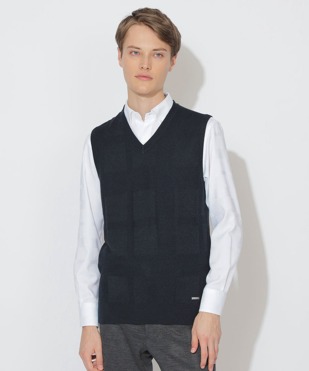 WEB限定】シャドーチェックニットベスト（ニットウェア）｜BLACK LABEL