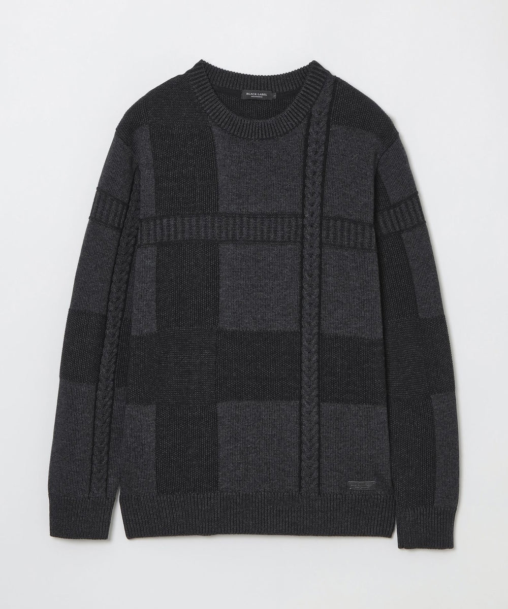 プレーティングカラーシャドーチェックニット（ニットウェア）｜BLACK