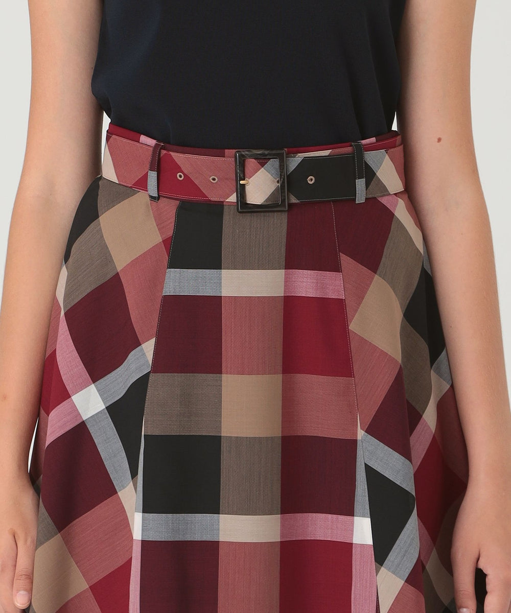 クレストブリッジチェックウールポリエステルフレアスカート（スカート