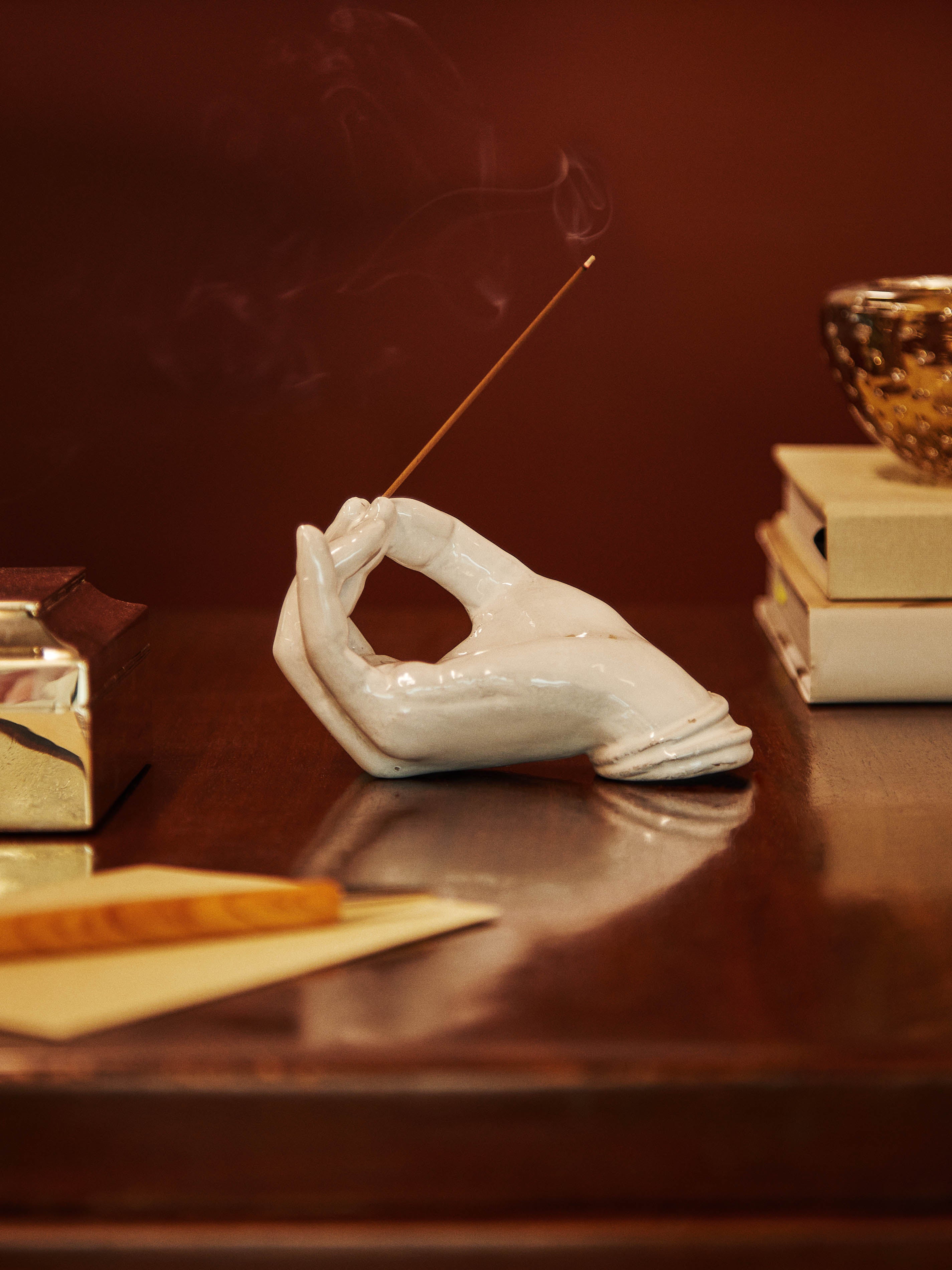 White Serena Hand-Glazed Ceramic Incense Holder by Astier de